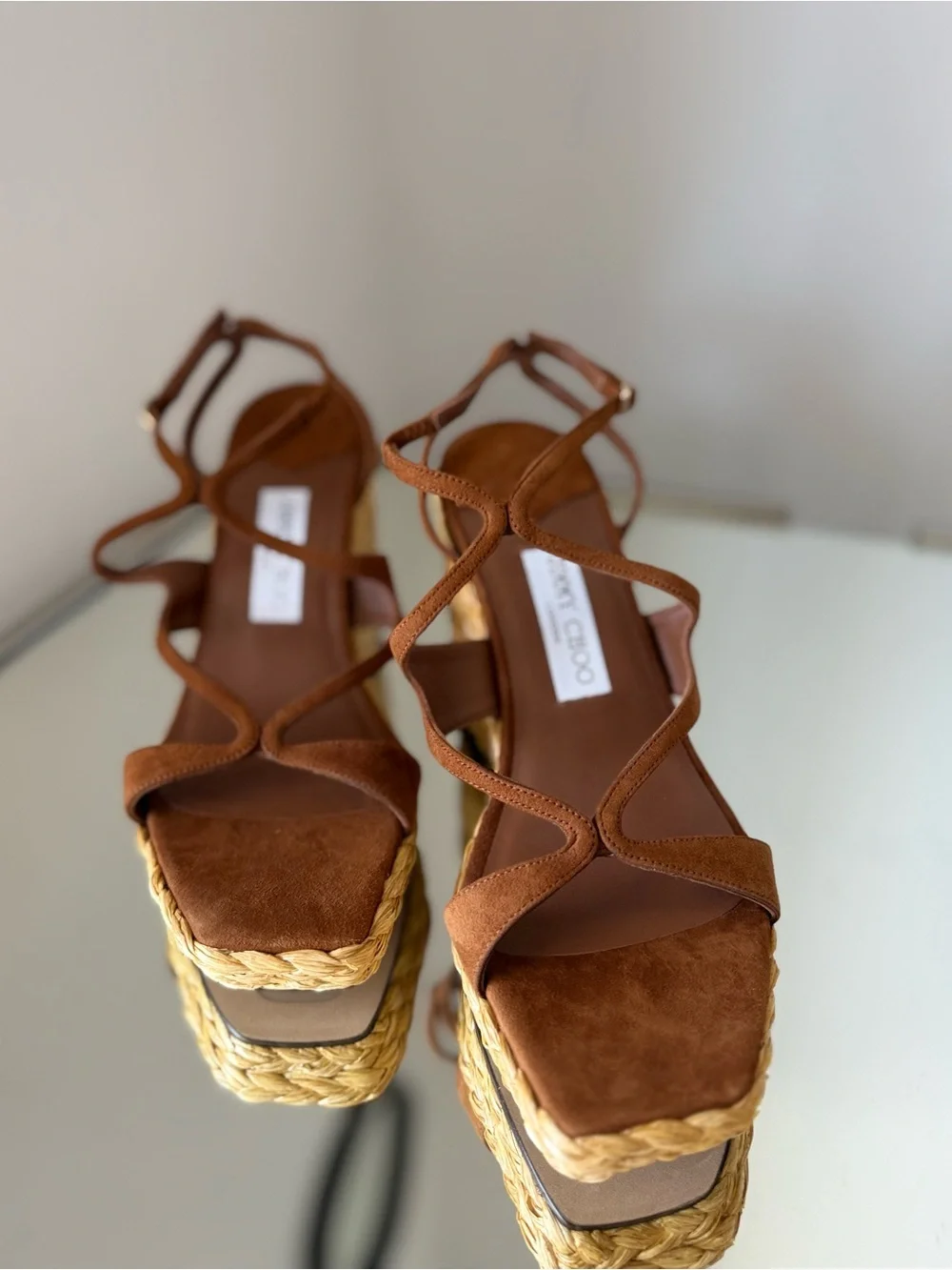 New Jimmy Choo Ayla 110 Tan Suede Wedge $950